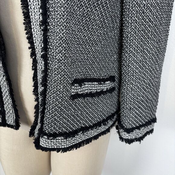 Ann Taylor Factory Jacket Womens L Black White Tweed Open Blazer Office Preppy - Picture 2 of 5